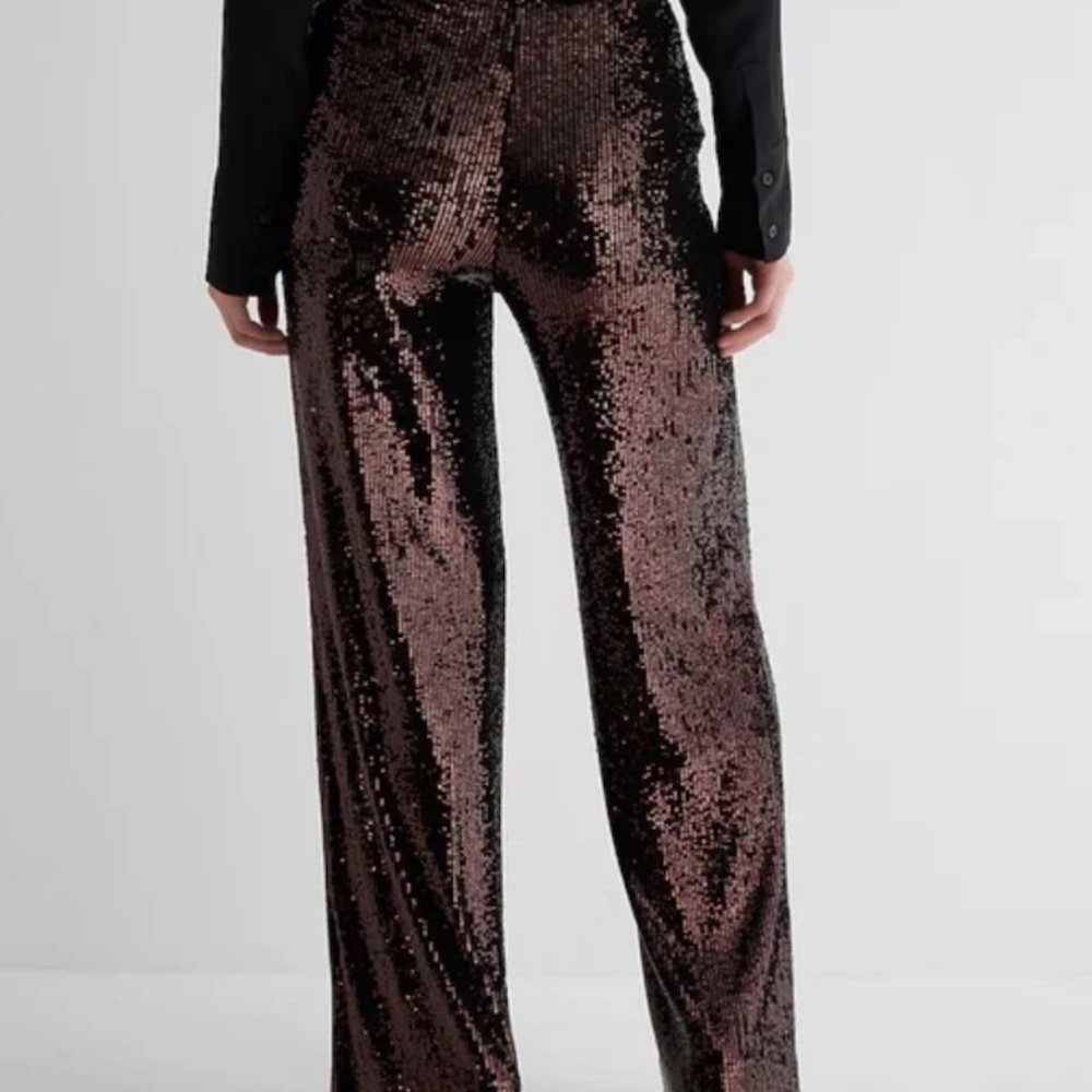 Express Brown Sequin Flared Pants – Size 2/Small - Picture 3 of 3